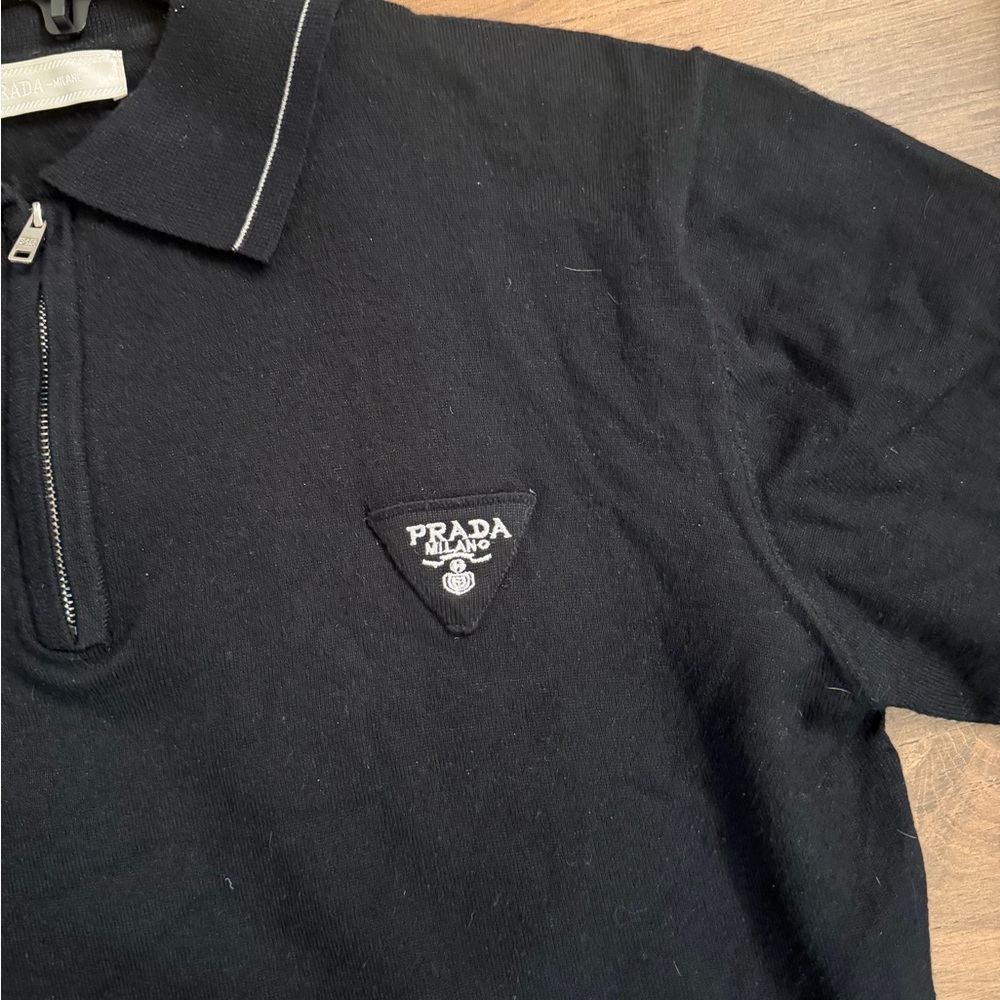 Prada Black Zip Polo Shirt with Logo Size M - Picture 3 of 6